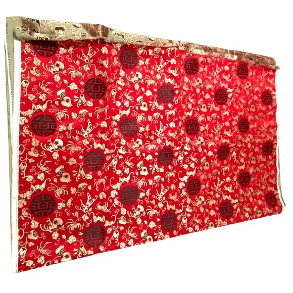Asian Style Satin Brocade Fabric Floral Symbols Oriental Sewing Crafts 78" x 30" - Picture 5 of 13